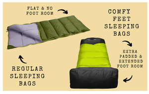 Comfort sleeping bag with expanded foot area for maximum foot comfort by Zenith Trek.